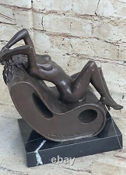 Femelle Bronze Chair Figurine Statue Nue Classique Femme Art Déco Sculpture Deal