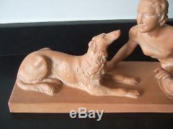 Femme Au Levrier Sculpture En Terre Cuite Par Cipriani Art Deco Greyhound