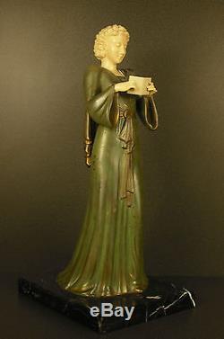 Femme art déco sculpture c 1930 H 40 cm 5,6 kg Chryséléphantine Reading woman