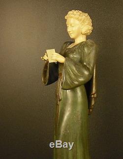 Femme art déco sculpture c 1930 H 40 cm 5,6 kg Chryséléphantine Reading woman