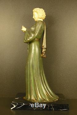 Femme art déco sculpture c 1930 H 40 cm 5,6 kg Chryséléphantine Reading woman