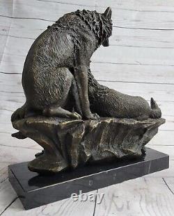 Fonte Bronze Loups Tête Dire Loup Buste Sculpture Statue Art Déco Figurine