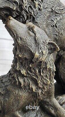 Fonte Bronze Loups Tête Dire Loup Buste Sculpture Statue Art Déco Figurine