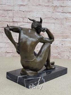 Fonte Bronze Lustful Diable Satyre Faune Art Déco Érotique Sculpture Par Milo