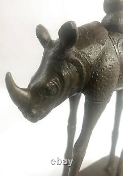 Fonte Véritable Bronze Espace Rhinocéros Sculpture Art Déco Marbre Figurine Base