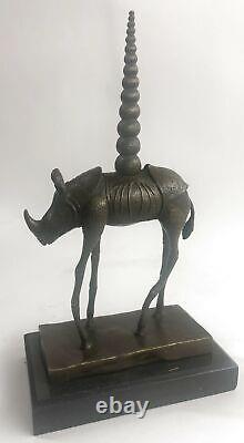 Fonte Véritable Bronze Espace Rhinocéros Sculpture Art Déco Marbre Figurine Base