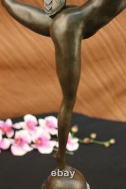 Français Signé Morante Boucle Danseuse Bronze Sculpture Art Déco Marbre Base