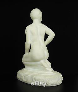 G Zannini jeune femme nue à genoux Sculpture art déco 31 cm en marbre blanc 1930