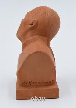 GASTON HAUCHECORNE Sculpture Buste Terre Cuite Penseur Chinois Art Déco 1930