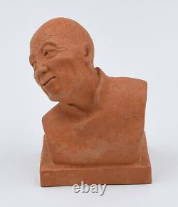 GASTON HAUCHECORNE Sculpture Buste Terre Cuite Penseur Chinois Art Déco 1930