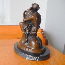 Genuine Bronze Art Deco Hugger Sculpture on Marble Base by Bruno Zach