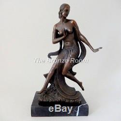 Genuine Bronze Sculpture Art Deco Dancer Nymph on Marble Base