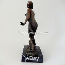 Genuine Bronze Sculpture Art Deco Dancer Nymph on Marble Base