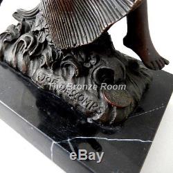 Genuine Bronze Sculpture Art Deco Dancer Nymph on Marble Base