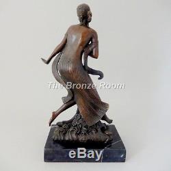 Genuine Bronze Sculpture Art Deco Dancer Nymph on Marble Base