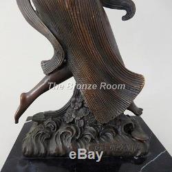 Genuine Bronze Sculpture Art Deco Dancer Nymph on Marble Base