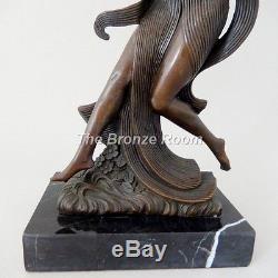 Genuine Bronze Sculpture Art Deco Dancer Nymph on Marble Base