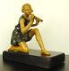 Géo Maxim Figure Féminine Avec Double Flûte Sculpture Art Déco C1930 Woman H22cm