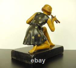 Géo Maxim Figure féminine avec double flûte sculpture art déco c1930 woman H22cm