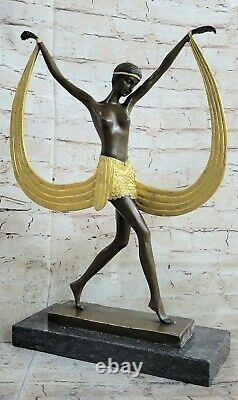 Gracieux Chair Danseuse Par Mirval Bronze Marbre Figurine Art Déco Main Fait En