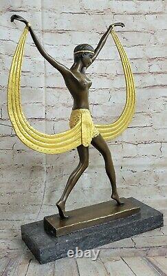 Gracieux Chair Danseuse Par Mirval Bronze Marbre Figurine Art Déco Main Fait En