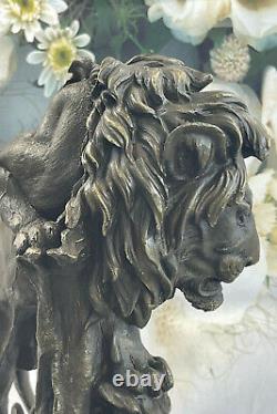 Grand Art Déco Africain Lion Safari Bronze Sculpture Marbre Statue Figurine Base