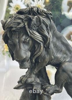 Grand Art Déco Africain Lion Safari Bronze Sculpture Marbre Statue Figurine Base