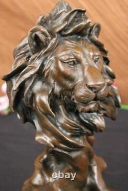 Grand Buste Mâle Lion Bronze Sculpture Statue Figurine Par Milo Art Déco