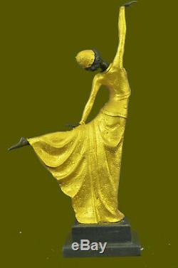 Grand Dimitri Chiparus Danseuse Art Déco Bronze Base Marbre Sculpture Figurine