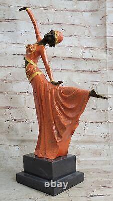 Grand Dimitri Chiparus Danseuse Art Déco Bronze Sculpture Marbre Base LR