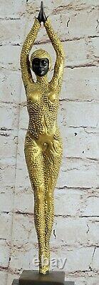 Grand Dimitri Chiparus Danseuse Art Déco Bronze Sculpture Marbre Figurine Base