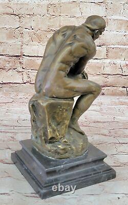 Grand Rodin Famous The Thinker Bronze Marbre Sculpture Art Déco Marbre Ouvre