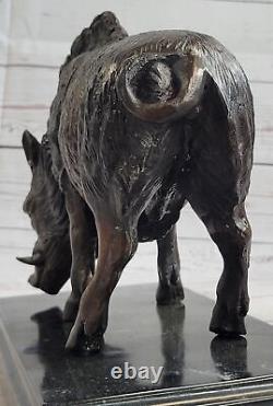 Grand Sanglier Sauvage Cochon Bronze Sculpture Art Déco Marbre Statue Base Décor