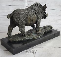 Grand Sanglier Sauvage Cochon Bronze Statue Sculpture Art Déco Marbre Base Décor