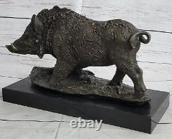 Grand Sanglier Sauvage Cochon Bronze Statue Sculpture Art Déco Marbre Base Décor