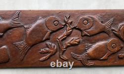 Grand panneau bois sculpté POISSONS ART DECO mer vintage antique océan marine