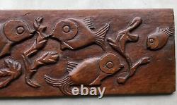 Grand panneau bois sculpté POISSONS ART DECO mer vintage antique océan marine