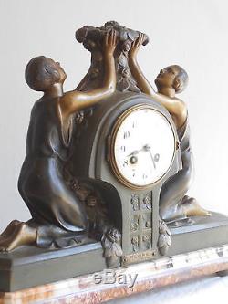 Grande Ancienne Pendule Sculpture Staue Art Deco P. SEGA
