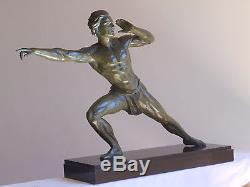 Grande Ancienne Statue Sculpture Art Deco Nu Masculin Athlete- J de RONCOURT