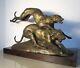 Grande Statue Sculpture Bronze Animalier Art DÉco 1930 Lévriers Greyhounds