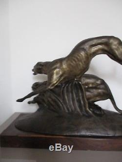 Grande STATUE SCULPTURE Bronze ANIMALIER ART DÉCO 1930 Lévriers greyhounds