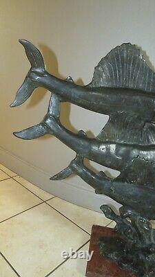Grande Sculpture Animalière Art Déco 3 Espadons En Bronze 74 CM