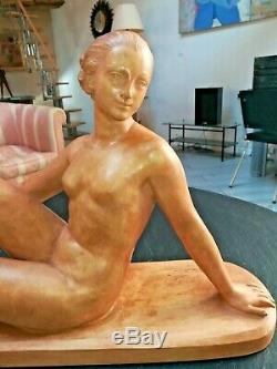 Grande Sculpture Art Déco En Terre Cuite Nu Féminin De Henri Bargas 1920