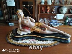 Grande Sculpture Nadal Nude Cléopâtre Art Déco Décoration à la Main Avec Or