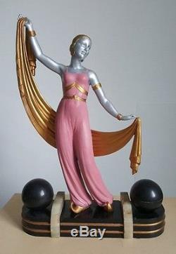 Grande Statue Art Déco 1920/30 Danseuse Orientale Uriano / Sculpture