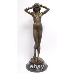 Grande Statue Bronze Marbre Moderne Art Deco Sculpture Nue Erotique Femme VG-112