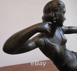 Grande Statue sculpture Art Déco BRONZE Femme à l'arc signée S. MELANI 1925
