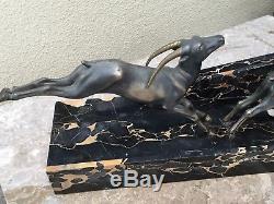 Grande sculpture Art Deco en bronze diane aux bouquetins signé G. Daverny