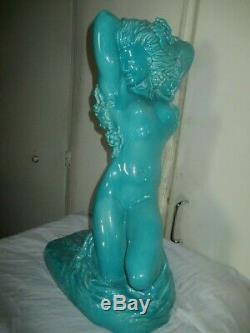 Grande sculpture barbotine naiade nymphe femme signee real del sarte art deco