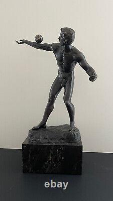 Grande sculpture bronze curiosa masculin jongleur Art Déco